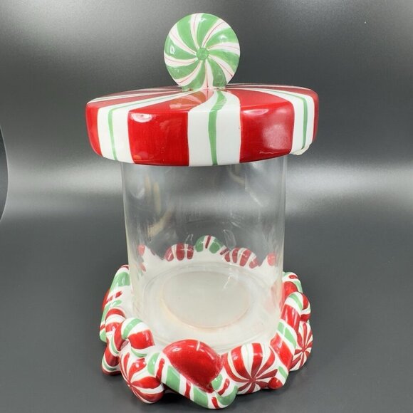 ST NICHOLAS SQUARE Candy Greetings Ceramic Candy Dish Canister Jar Container VTG - Picture 1 of 14